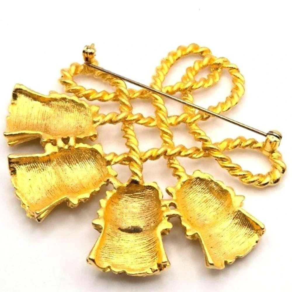 Vintage Large Gold Tone Rope Four Tassels Knot Brooch Pin‎ 3